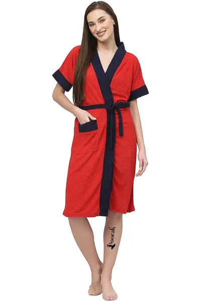 Terry Bath robe For Women Fit Upto 42 inches chest - Red Navy