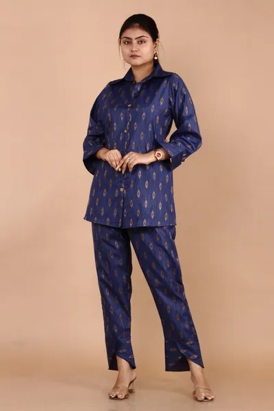 Golden Printed Blue Co Ords Set