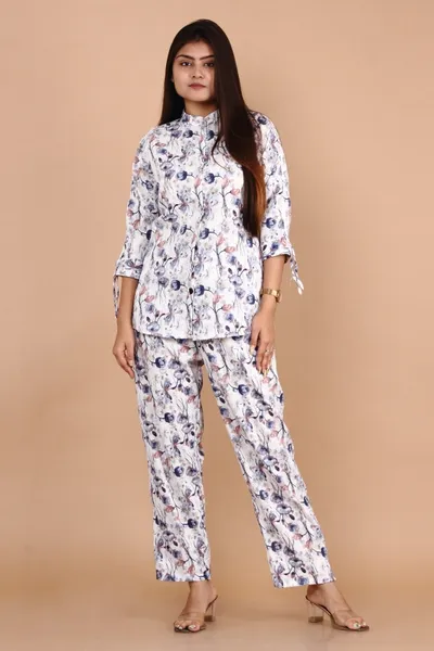 Women Blue Floral Printed Co Ords Set