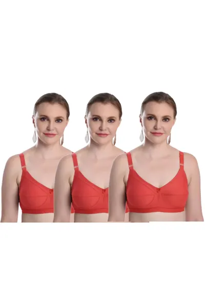 Camaleon cotton C cup non padded Zuli solid Regular Bra With Strap combo pack of 3 (Red)