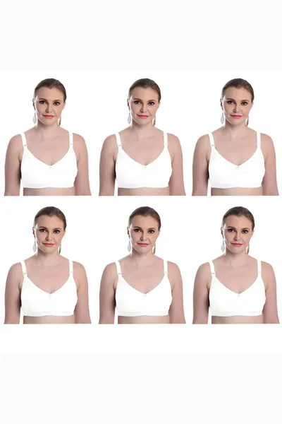 Camaleon cotton C cup non padded Zuli solid Regular Bra With Strap combo pack of 6 (White)