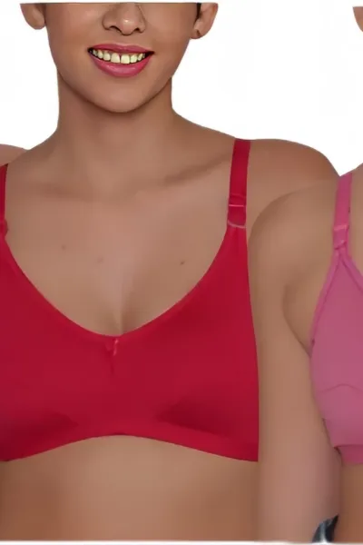 Camaleon lycra cotton C cup non padded Assorted lovely solid 32C regular bra With Strap combo pack of 3 (Colors on Vary)