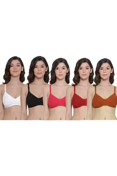 Camaleon lycra cotton C cup non padded Assorted lovely solid 32C regular bra With Strap combo pack of 5 (Colors on Vary)