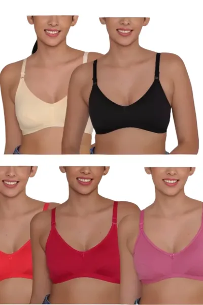 Camaleon lycra cotton C cup non padded Assorted lovely solid 32C regular bra With Strap combo pack of 5 (Colors on Vary)