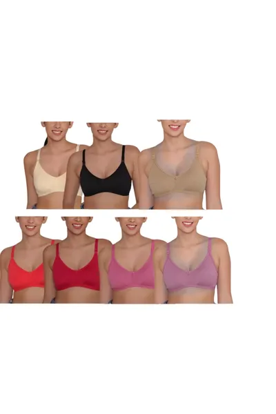 Camaleon lycra cotton C cup non padded Assorted lovely solid 32C regular bra With Strap combo pack of 7 (Colors on Vary)