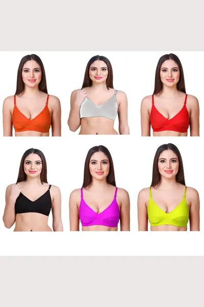 Camaleon Hosiery cotton B-cup Non-padded Multicolor solid Regular Bra With Strap combo pack 6 (Colors on Vary)