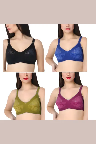 Camaleon Net cotton C cup Non Padded Multicolor 1080 Net Design Solid Fashionable Bra With Strap combo pack of 4 (Colors on Vary)