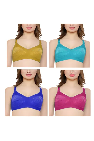 Camaleon Net cotton C cup Non Padded Multicolor 1080 Net Design Solid Fashionable Bra With Strap combo pack of 4 (Colors on Vary)