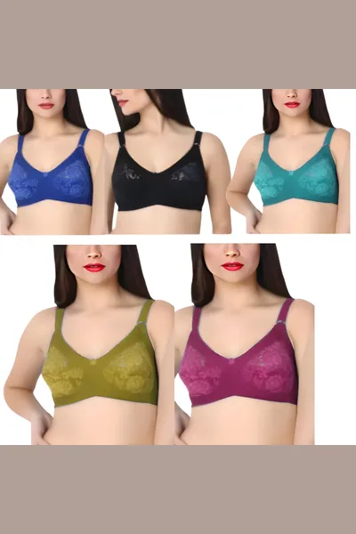 Camaleon Net cotton C cup Non Padded Multicolor 1080 Net Design Solid Fashionable Bra With Strap combo pack of 5 (Colors on Vary)