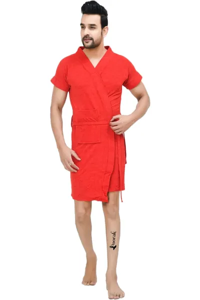 Terry Bathrobe For Men Fit Upto 42 inches Red