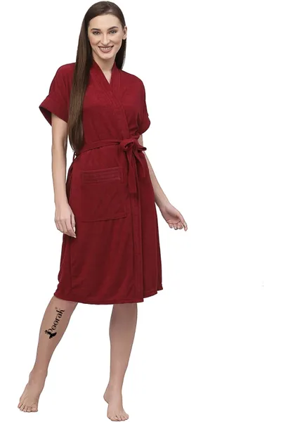 Terry Bath robe For Women Fit Upto 42 inches chest - Maroon