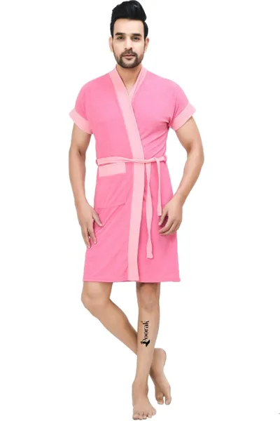 Terry Men Bathrobe Fit Upto 42 inches Pink Baby Pink