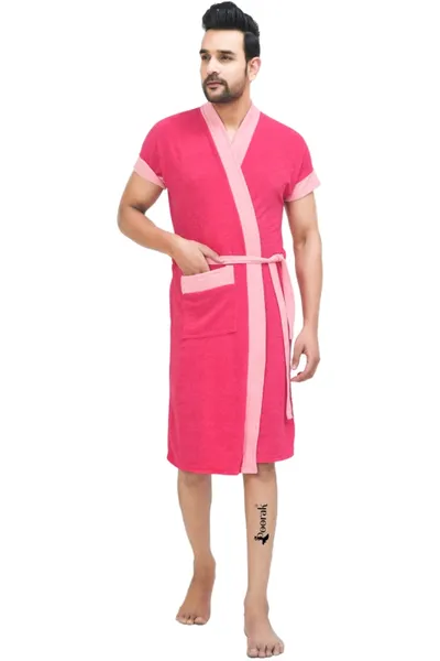 Terry Men Bath robe Fit Upto 42 inches Rani Baby Pink