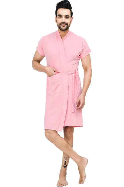 Terry Bathrobe For Men Fit Upto 42 inches Baby Pink