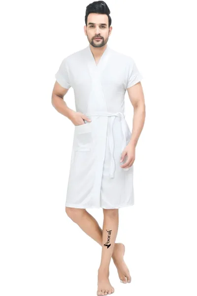 Terry Men Bath robe Fit Upto 42 inches White