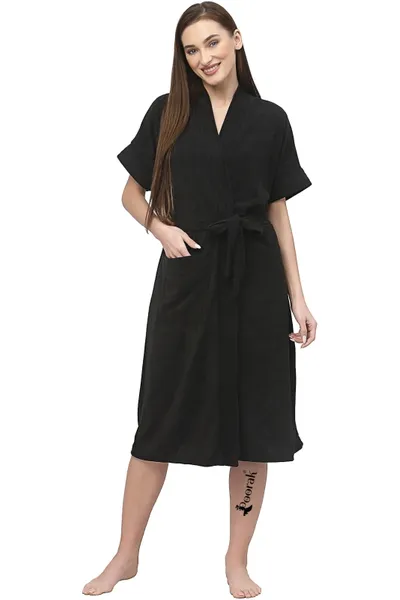 Terry Women Bath robe Fit Upto 42 inches chest - Black