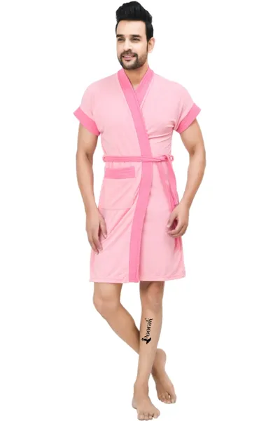 Terry Men Bathrobe Fit Upto 42 inches Baby Pink Light Pink