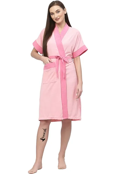 Terry Bath robe For Women Fit Upto 42 inches chest - Baby Pink Light Pink