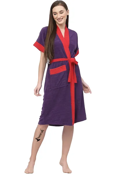 Terry Bathrobe For Women Fit Upto 42 inches chest - Purple Red