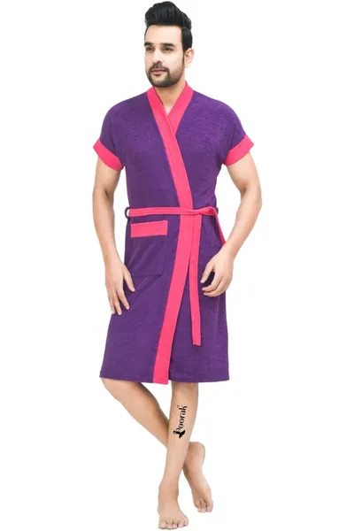 Terry Bathrobe For Men Fit Upto 42 inches Purple Rani