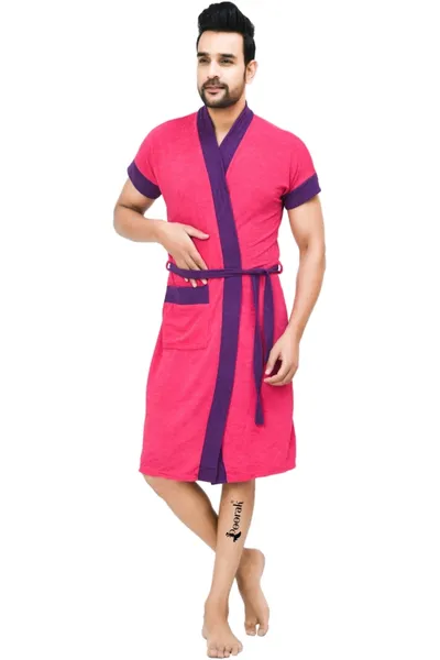 Terry Men Bath robe Fit Upto 42 inches chest - Rani Purple