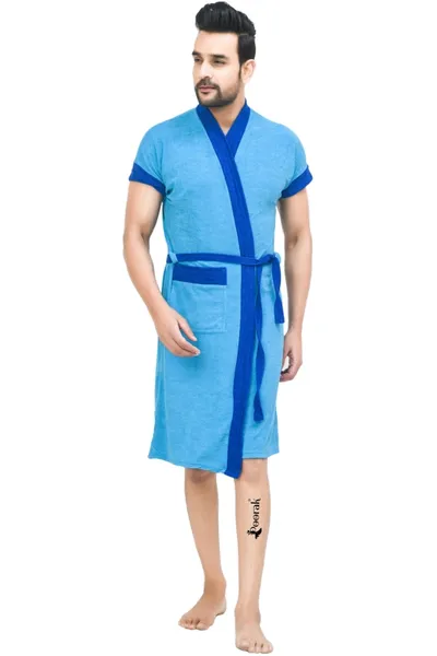 Terry Bath robe For Men Fit Upto 42 inches chest - Ferozi Blue