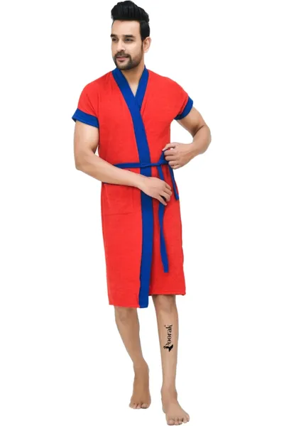 Terry Men Bathrobe Fit Upto 42 inches chest - Red Royal Blue