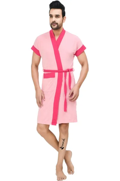 Terry Bathrobe For Men Fit Upto 42 inches chest - Baby Pink Rani