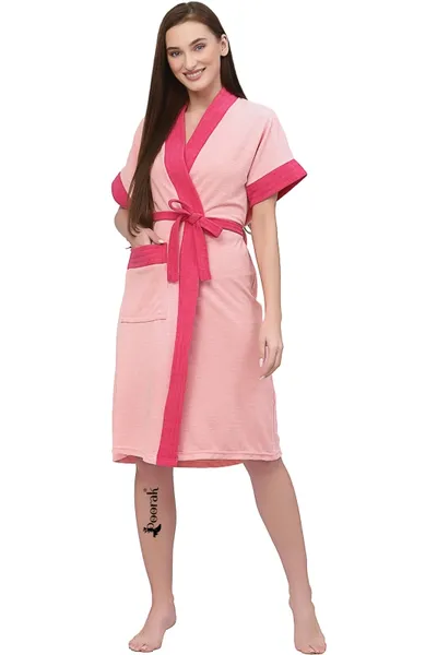 Terry Bath robe For Women Fit Upto 42 inches chest - Baby Pink Rani