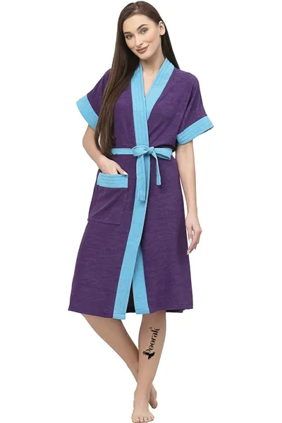 Terry Bathrobe For Women Fit Upto 42 inches chest - Purple Ferozi