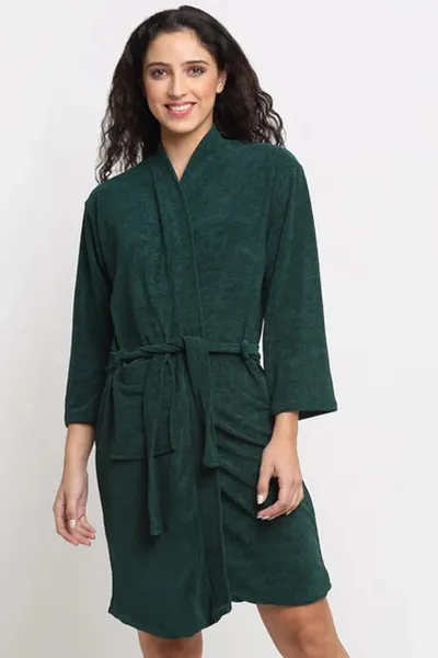 Women Solid Color Cotton Bathrobe 