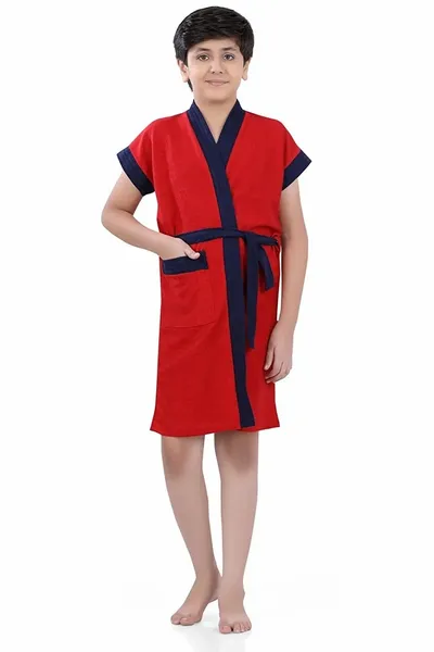 Terry Bathrobe For boys 7-8 Years Red Navy