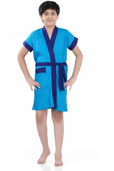 Terry Bath robe For boys 7-8 Years Ferozi Blue