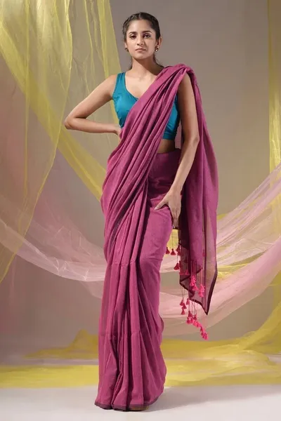 PIYARI Pink Handloom Pure Cotton Saree