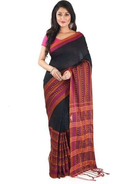 PIYARI Black Self Design Pure Cotton Saree