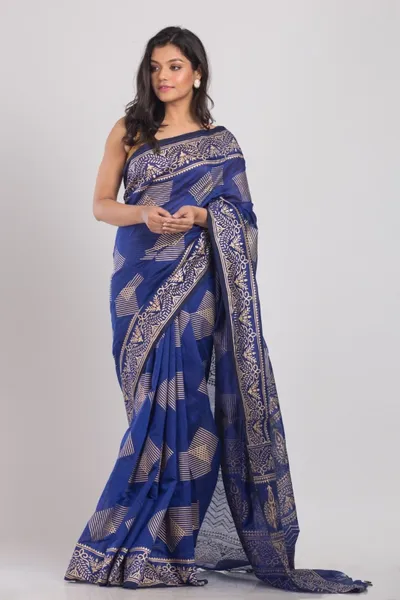 PIYARI Blue Printed Handloom Art Silk Saree