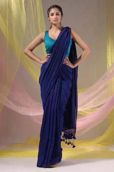 PIYARI Blue Woven Handloom Pure Cotton Saree