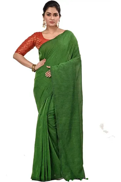 Piyari Fashion Green Self Design Pure Cotton Saree