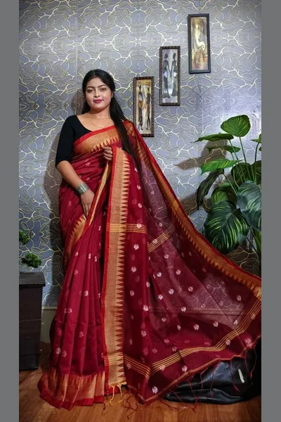 PIYARI Maroon Self Design Narayanpet Cotton Blend Saree