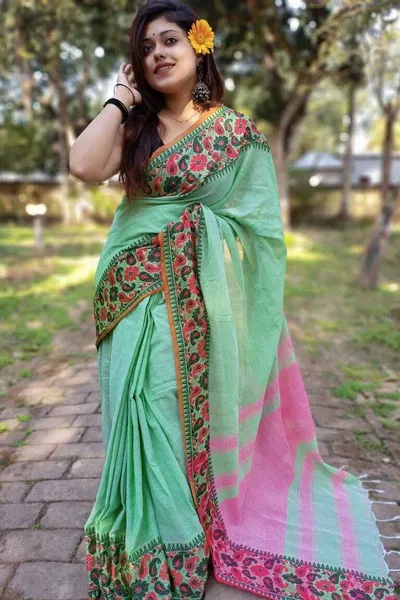 PIYARI Light Green Pure Cotton Woven Saree