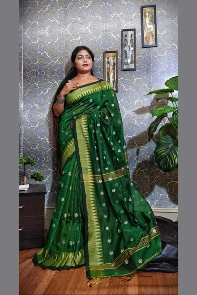 PIYARI Dark Green Handloom Cotton Blend Saree