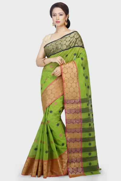 Mystory Green Tant Handloom Pure Cotton Saree