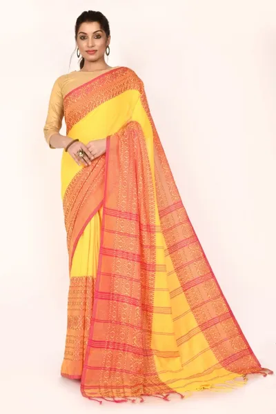 Red And Yellow Handloom Pure Cotton Saree