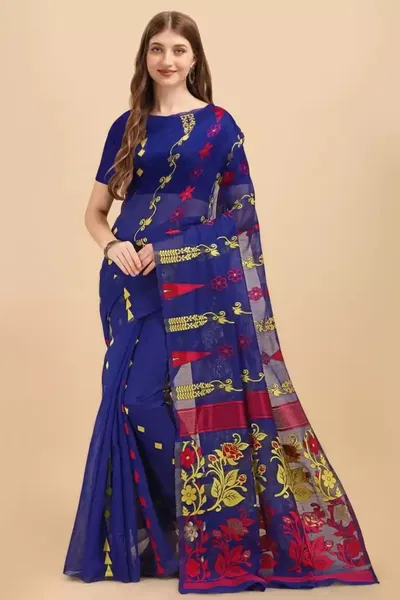 Blue Jamdani Jacquard  Woven Saree