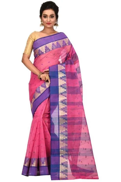 Aahiri Pink Self Design Daily Wear Pure Cotton Saree