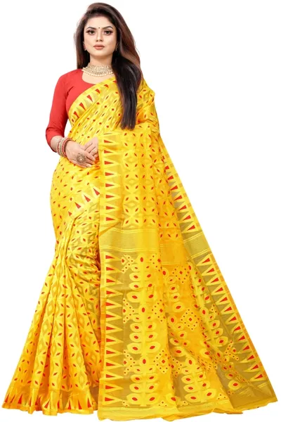 SOMVATI Yellow Jamdani Jacquard  Woven Saree