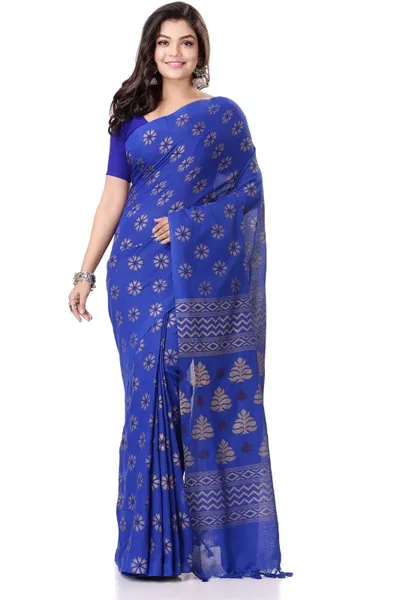 TANTLOOM Blue Handloom Handloom Pure Cotton Saree