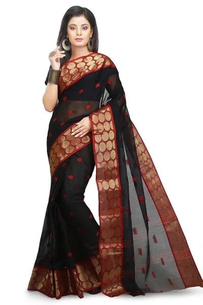 Mystory Black Handloom Pure Cotton Saree