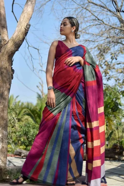 Susmita Creation Multicolour Handloom Pure Cotton Saree