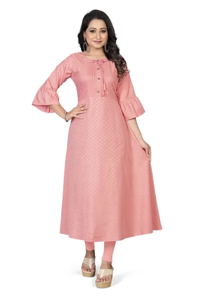 Women Pink Solid Nylon A-line Kurta